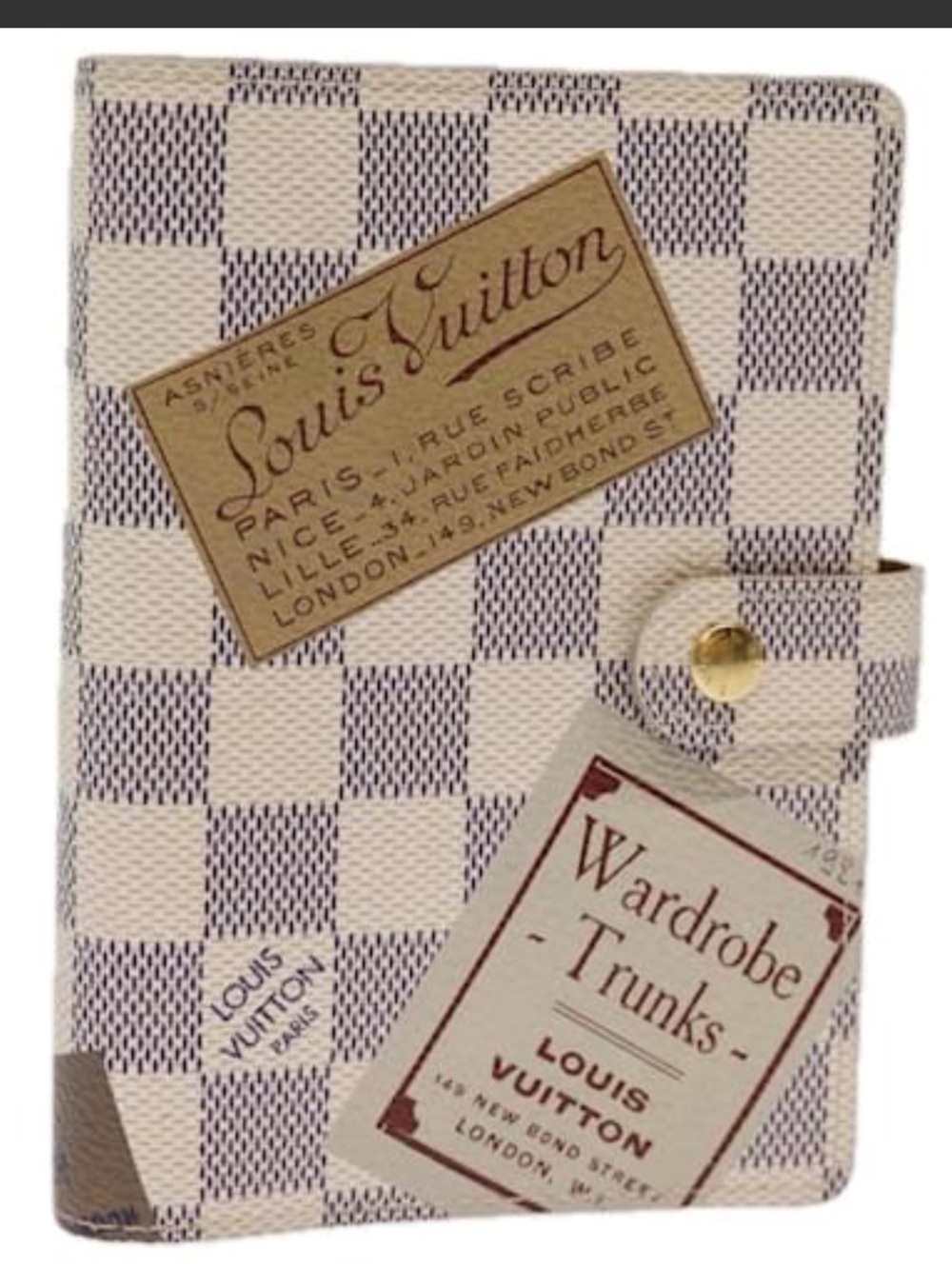 LOUIS VUITTON VINTAGE Damier Azur Agenda PM Day Cover Label Collection w/ COA